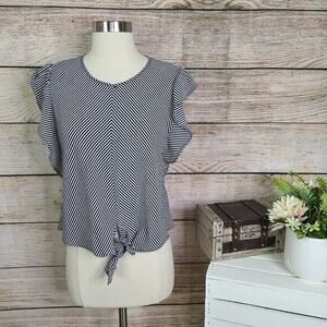 Monteau Black Stripe Ruffle Sleeve‎ Blouse Medium